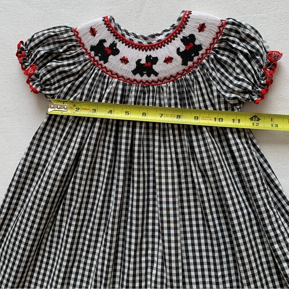 Marmellata Smocked Rickrack Gingham Dress Scottie Dogs, Black, White, Red, 3T - Picture 9 of 12